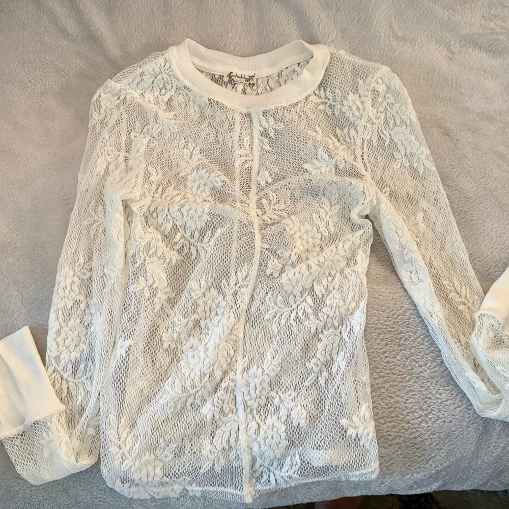 Free People Ivory Lace Knit Top
